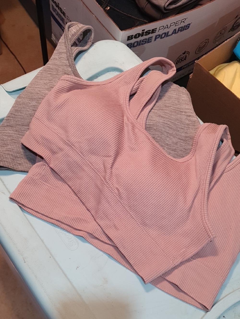 Ribbed Scoop Neck Sports Bra - Dusty Pink And Gray (3-Pack) - Picture 1 of 5